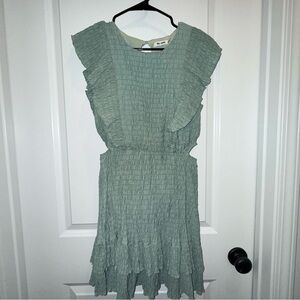 day + moon | Sage Green Ruffle Short Dress | Cutout Sleeveless Dress | Medium